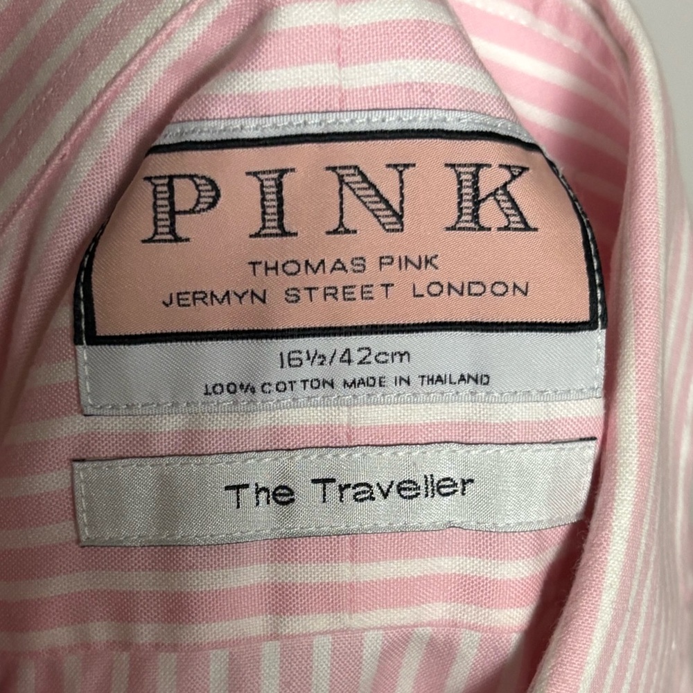 Thomas Pink Pink& White Pinstripe Short Sleeve 16 1/2